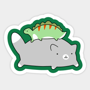 A cute blue tuxedo cat and tiny green stegosaurus. Sticker